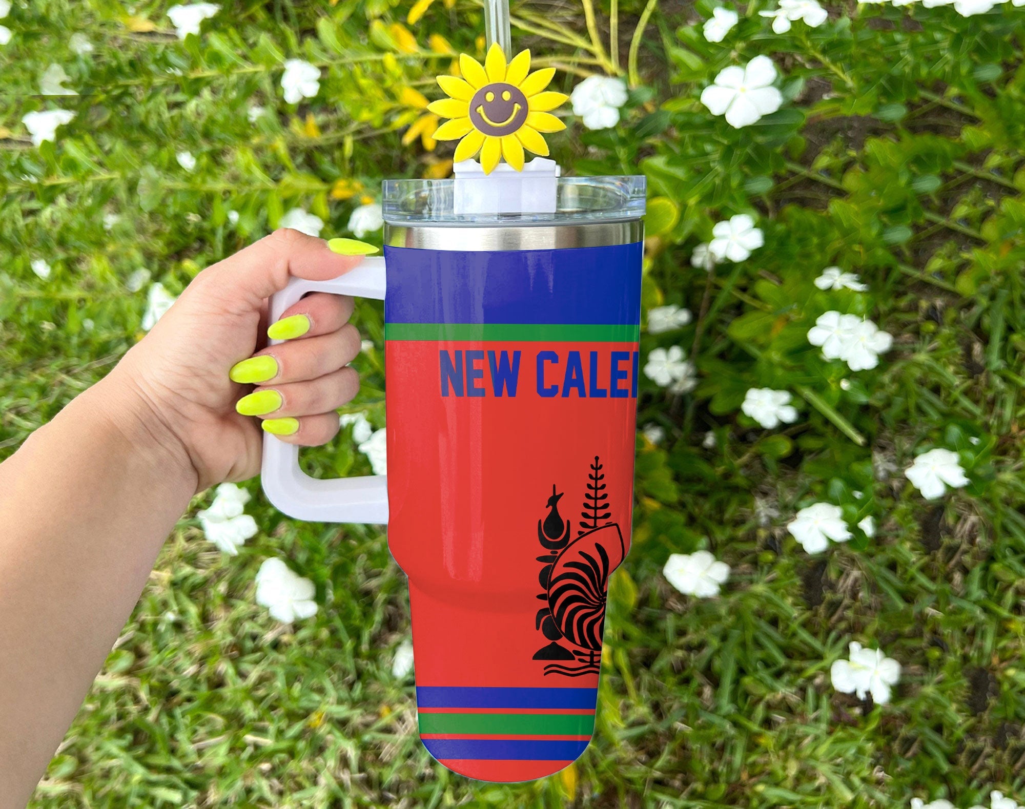 New Caledonia Handle Tumbler Flag & Coat Of Arms Hockey Style