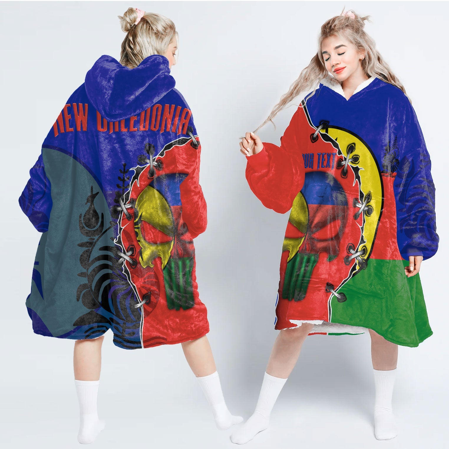 New Caledonia Snug Hoodie Flag & Coat Of Arms Skull Style