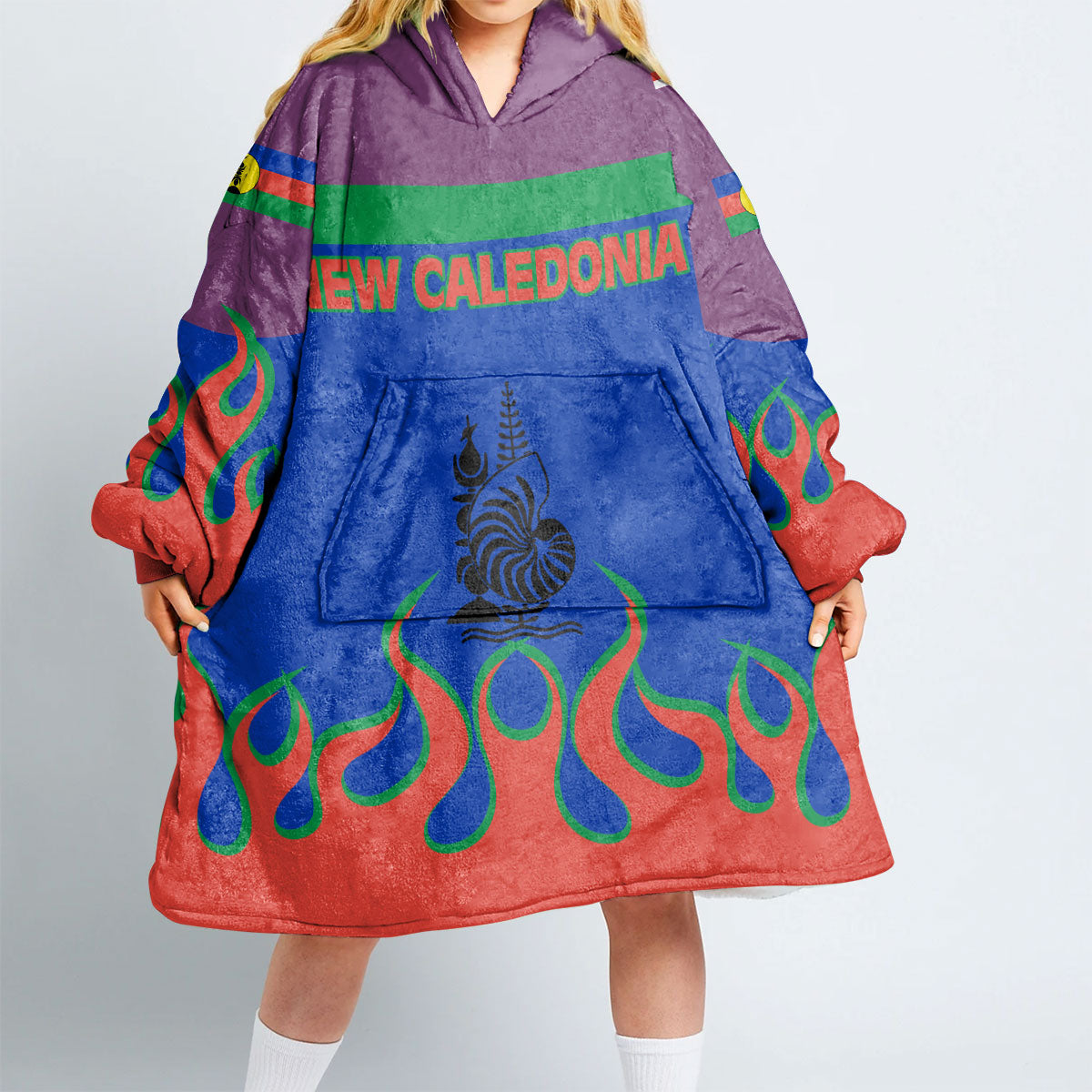 New Caledonia Snug Hoodie Flag & Coat Of Arms Fire Hockey Style