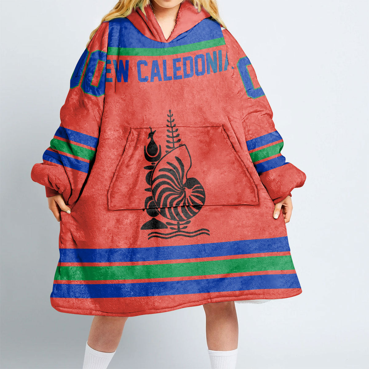 New Caledonia Snug Hoodie Flag & Coat Of Arms Hockey Style