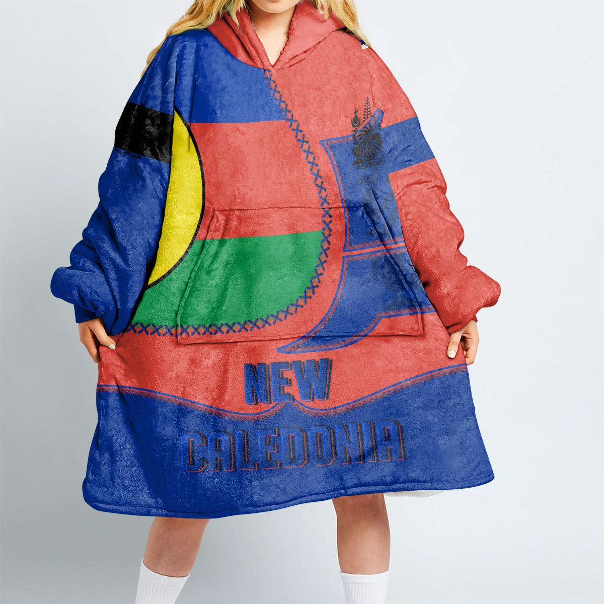 New Caledonia Hoodie Blanket Flag & Coat Of Arms Leather Style