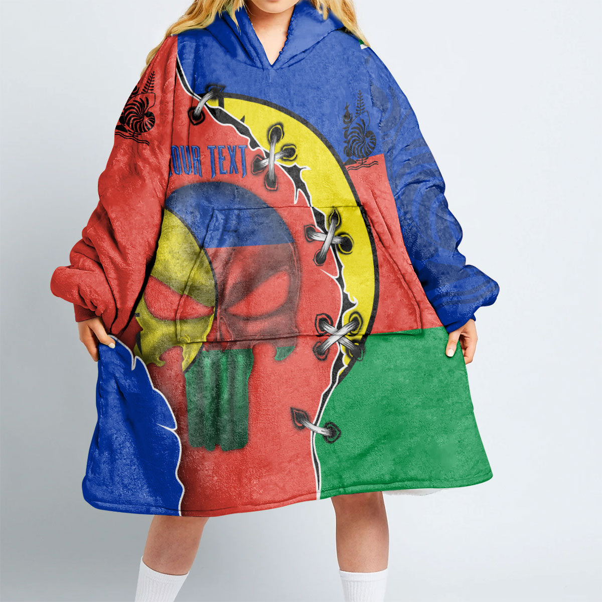 New Caledonia Snug Hoodie Flag & Coat Of Arms Skull Style