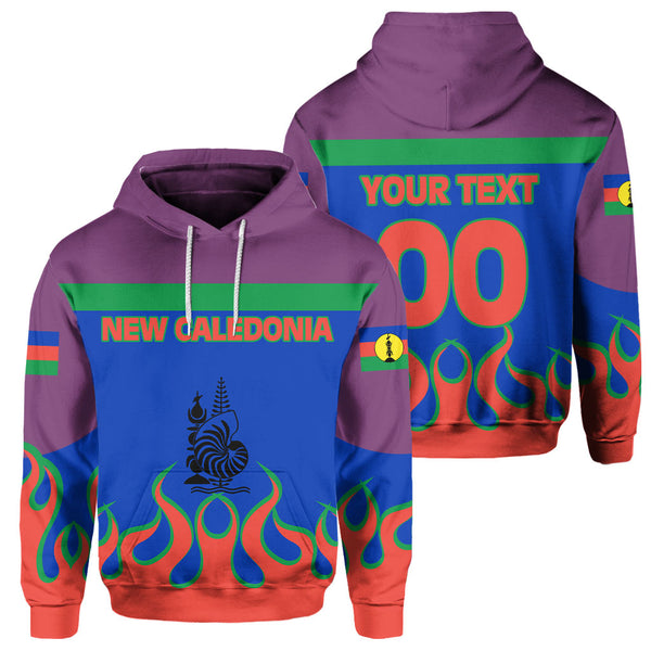 New Caledonia Hoodie Flag & Coat Of Arms Fire Hockey Style