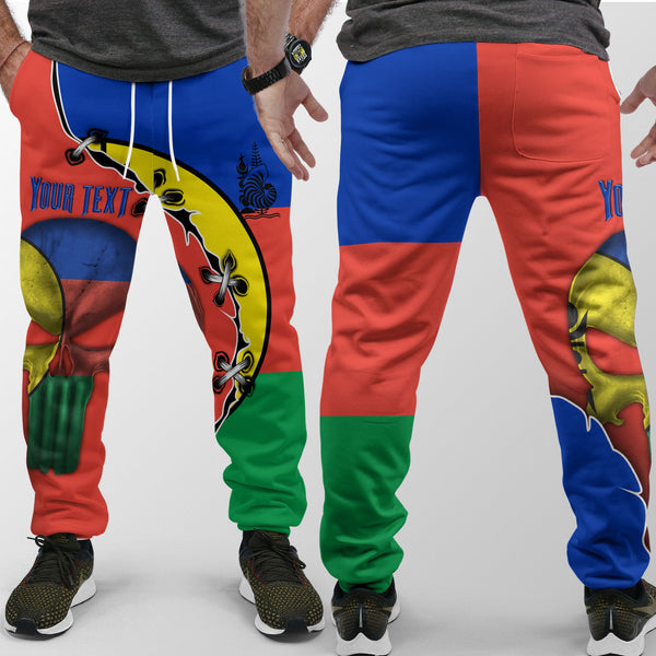 New Caledonia Jogger Pant Flag & Coat Of Arms Skull Style