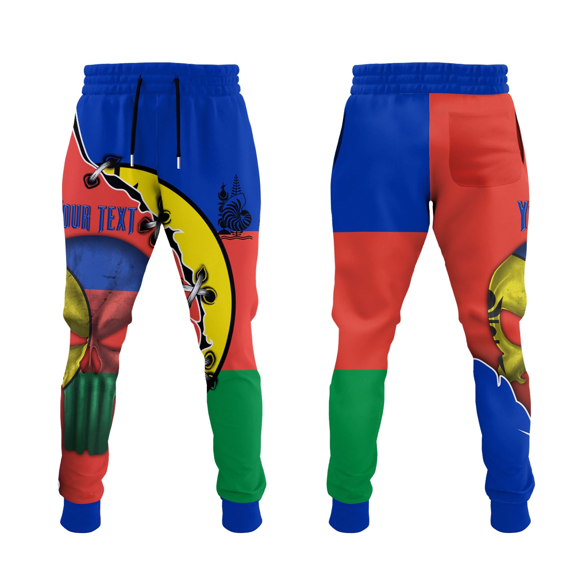 New Caledonia Jogger Pant Flag & Coat Of Arms Skull Style