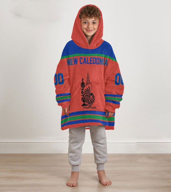 New Caledonia Snug Hoodie Kid Flag & Coat Of Arms Hockey Style