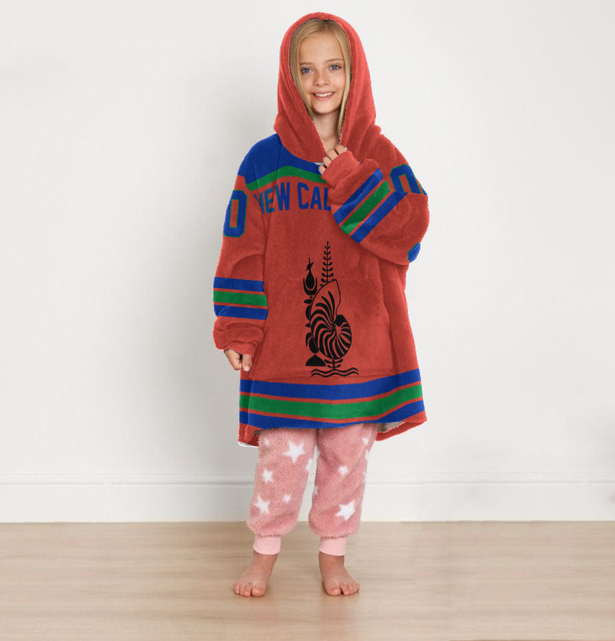 New Caledonia Snug Hoodie Kid Flag & Coat Of Arms Hockey Style