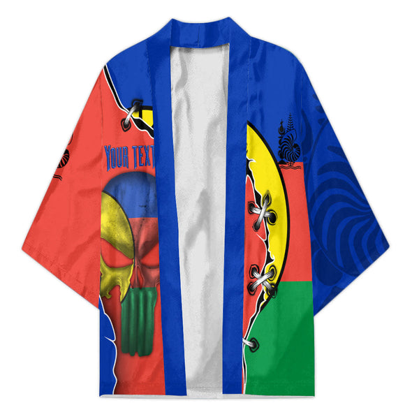 New Caledonia Kimono Flag & Coat Of Arms Skull Style