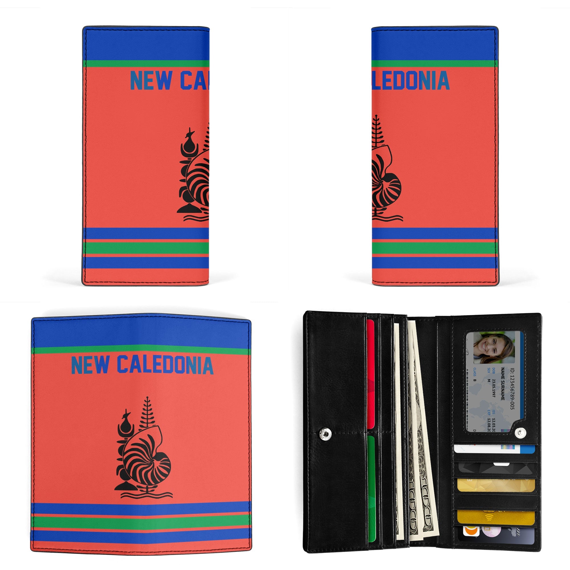 New Caledonia Leather Wallet Flag & Coat Of Arms Hockey Style