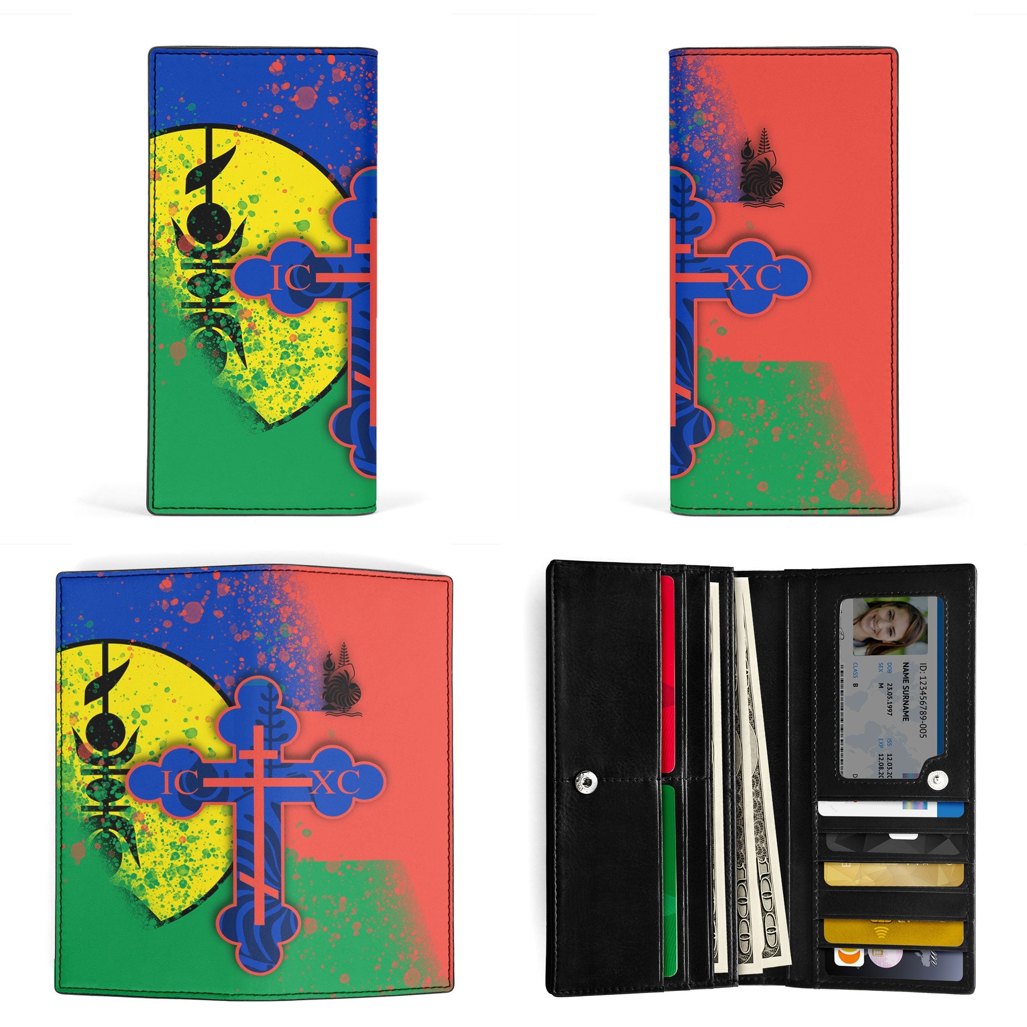 New Caledonia Leather Wallet Flag & Coat Of Arms Orthodox Style