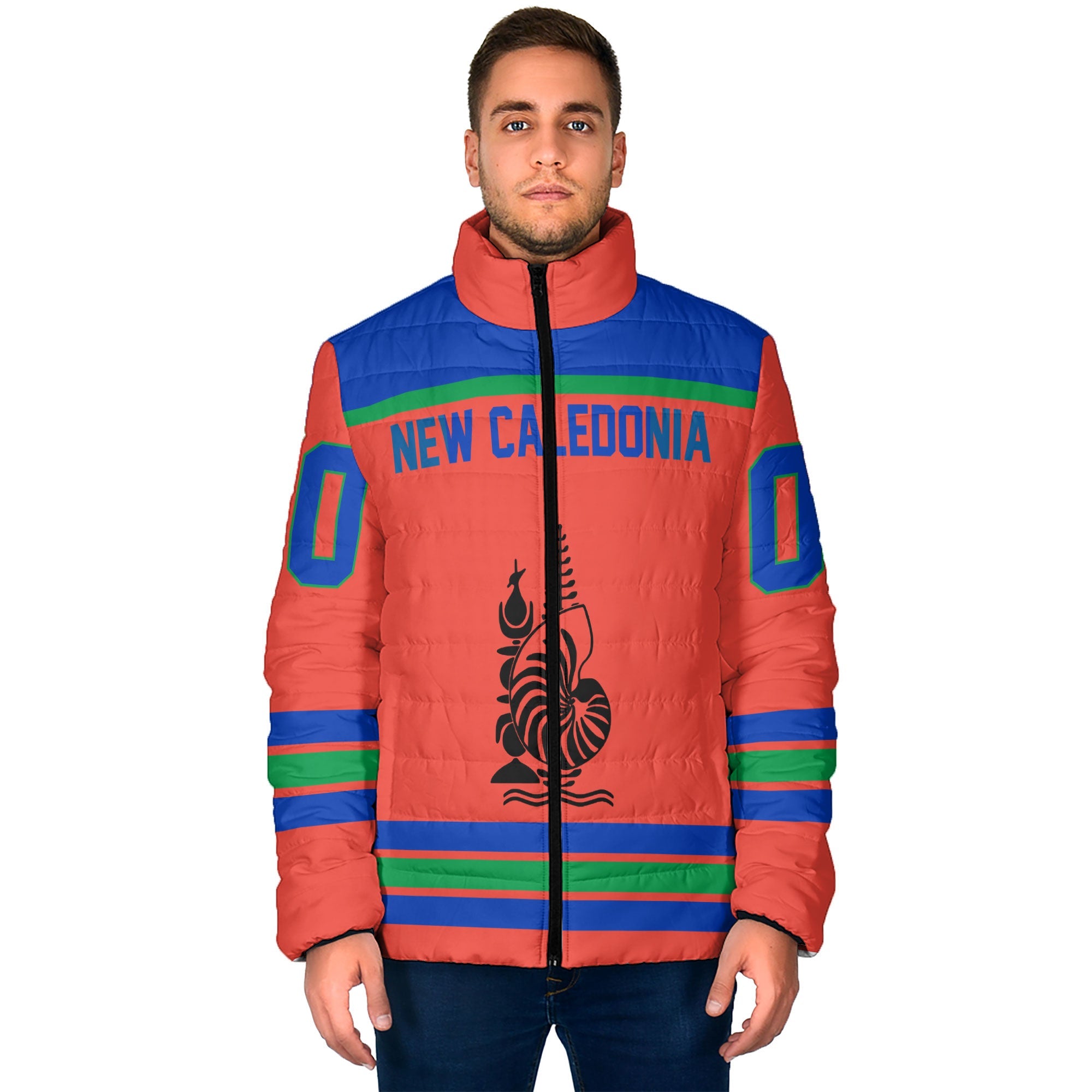 New Caledonia Men Padded Jacket Flag & Coat Of Arms Hockey Style