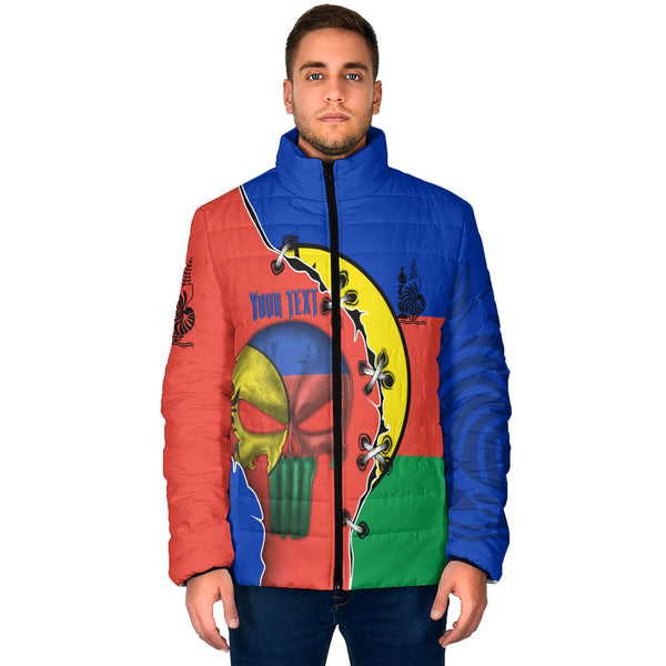 New Caledonia Men Padded Jacket Flag & Coat Of Arms Skull Style