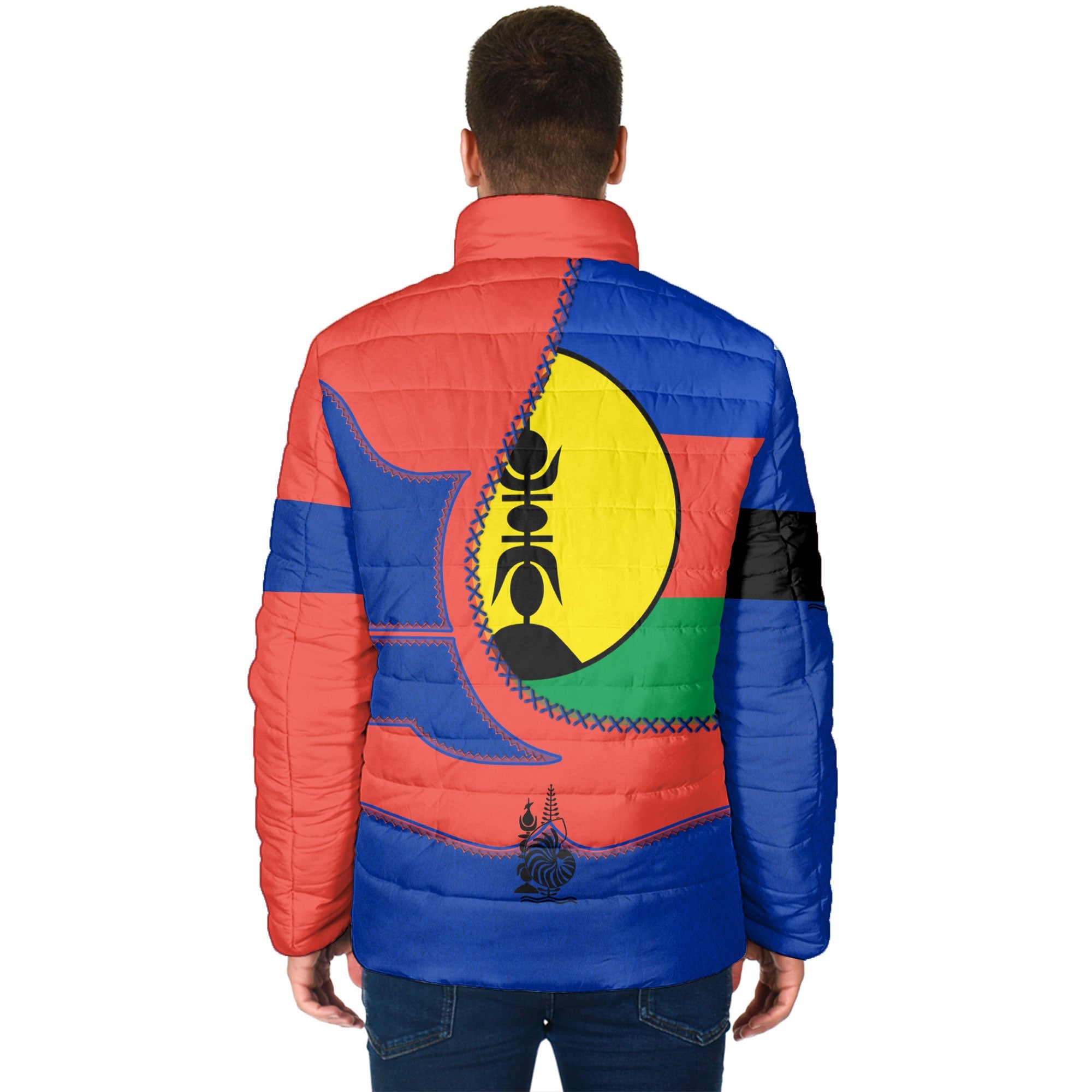 New Caledonia Men Padded Jacket Flag & Coat Of Arms Leather Style