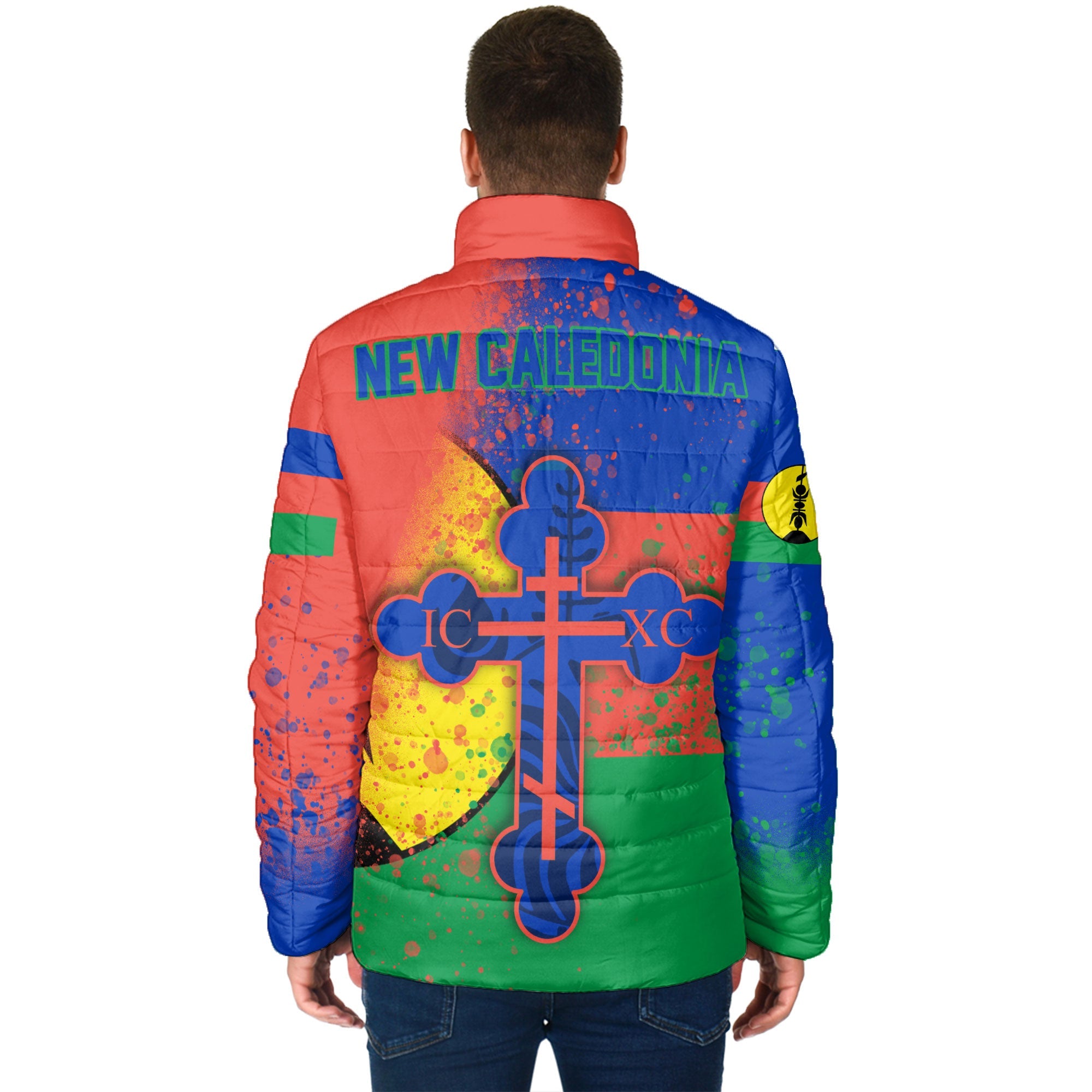 New Caledonia Men Padded Jacket Flag & Coat Of Arms Orthodox Style