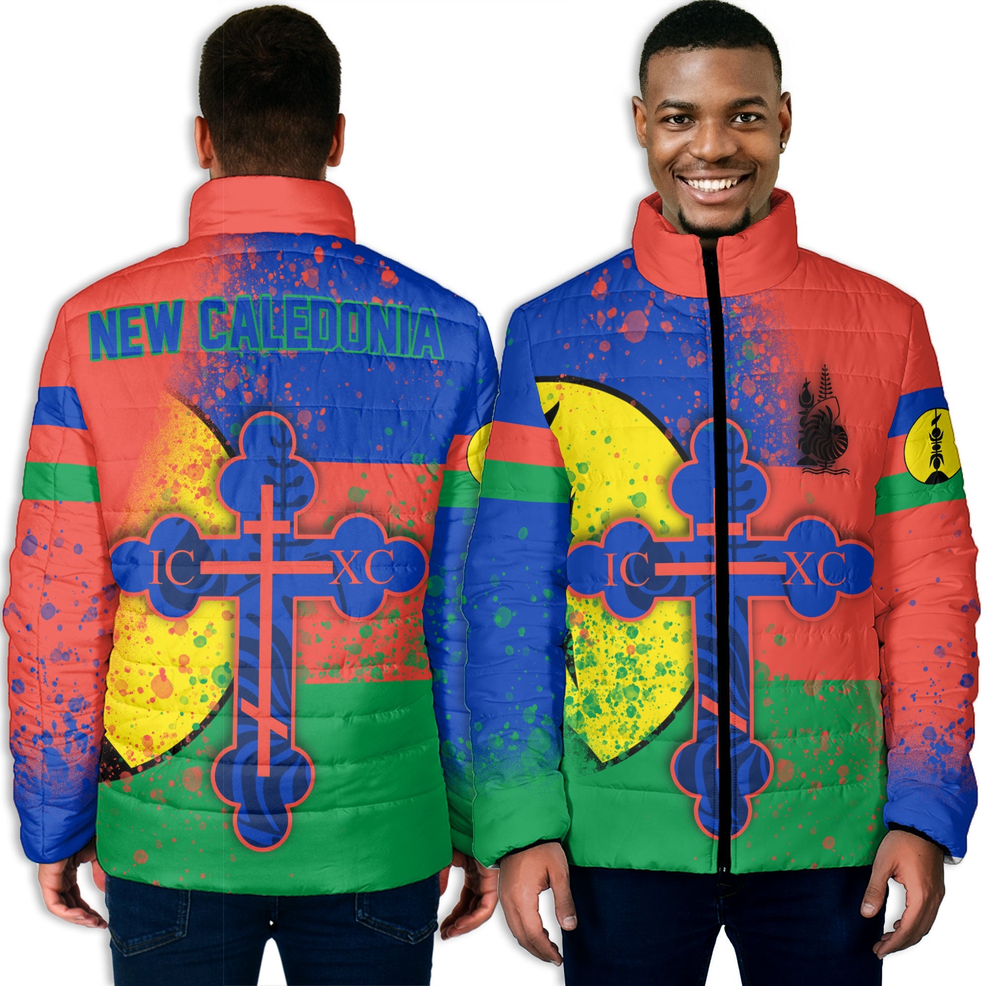 New Caledonia Men Padded Jacket Flag & Coat Of Arms Orthodox Style