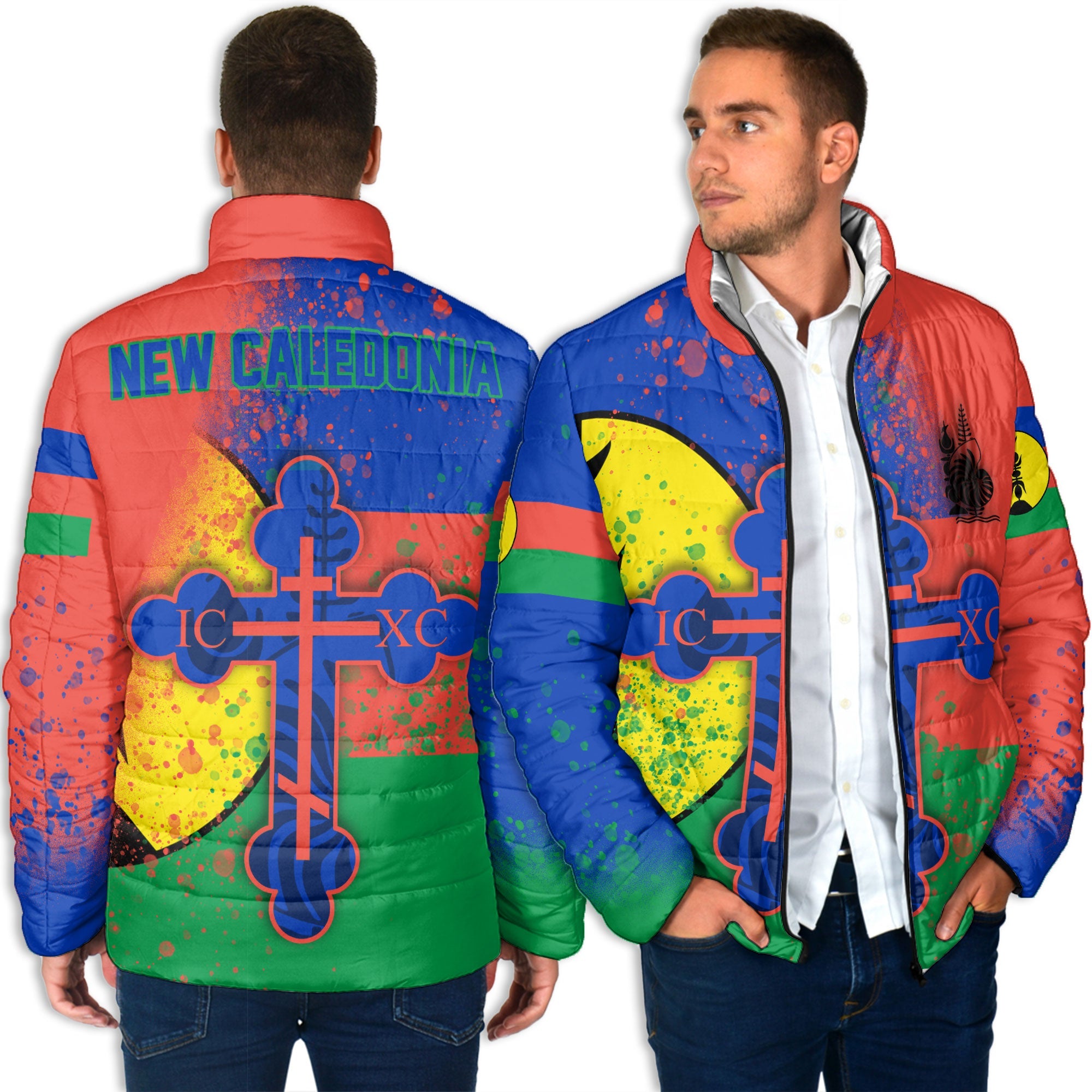 New Caledonia Men Padded Jacket Flag & Coat Of Arms Orthodox Style