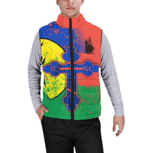 New Caledonia Men Padded Jacket Vest Flag & Coat Of Arms Orthodox Style