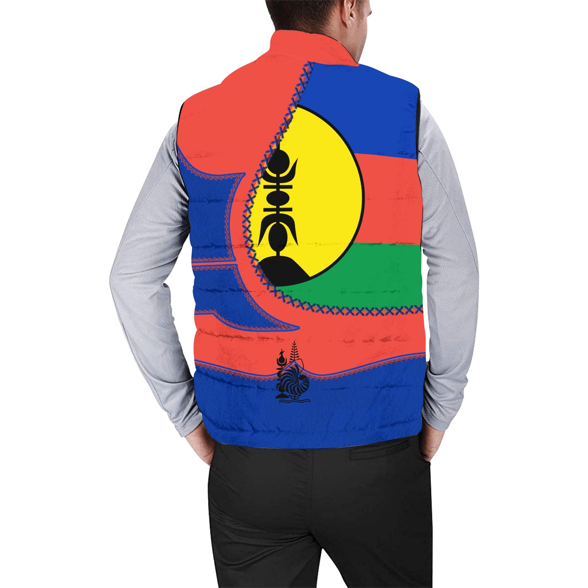 New Caledonia Men Padded Jacket Vest Flag & Coat Of Arms Leather Style