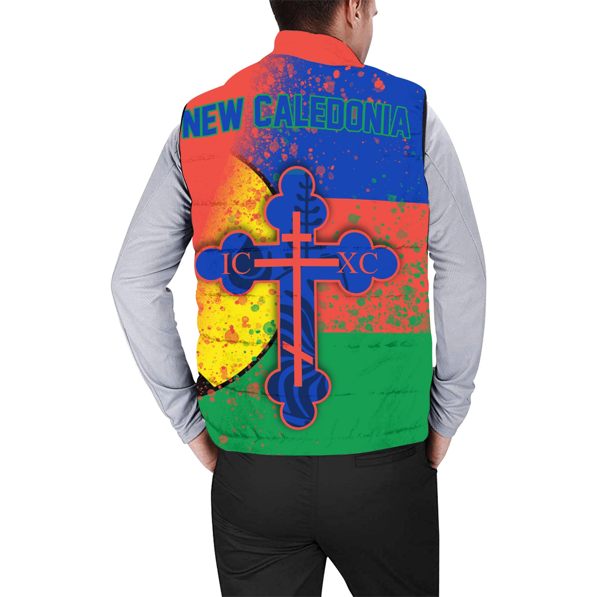 New Caledonia Men Padded Jacket Vest Flag & Coat Of Arms Orthodox Style