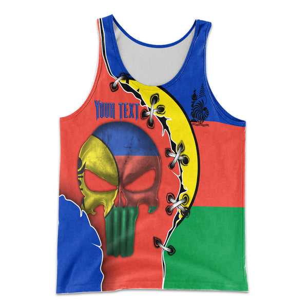 New Caledonia Men Tank Top Flag & Coat Of Arms Skull Style