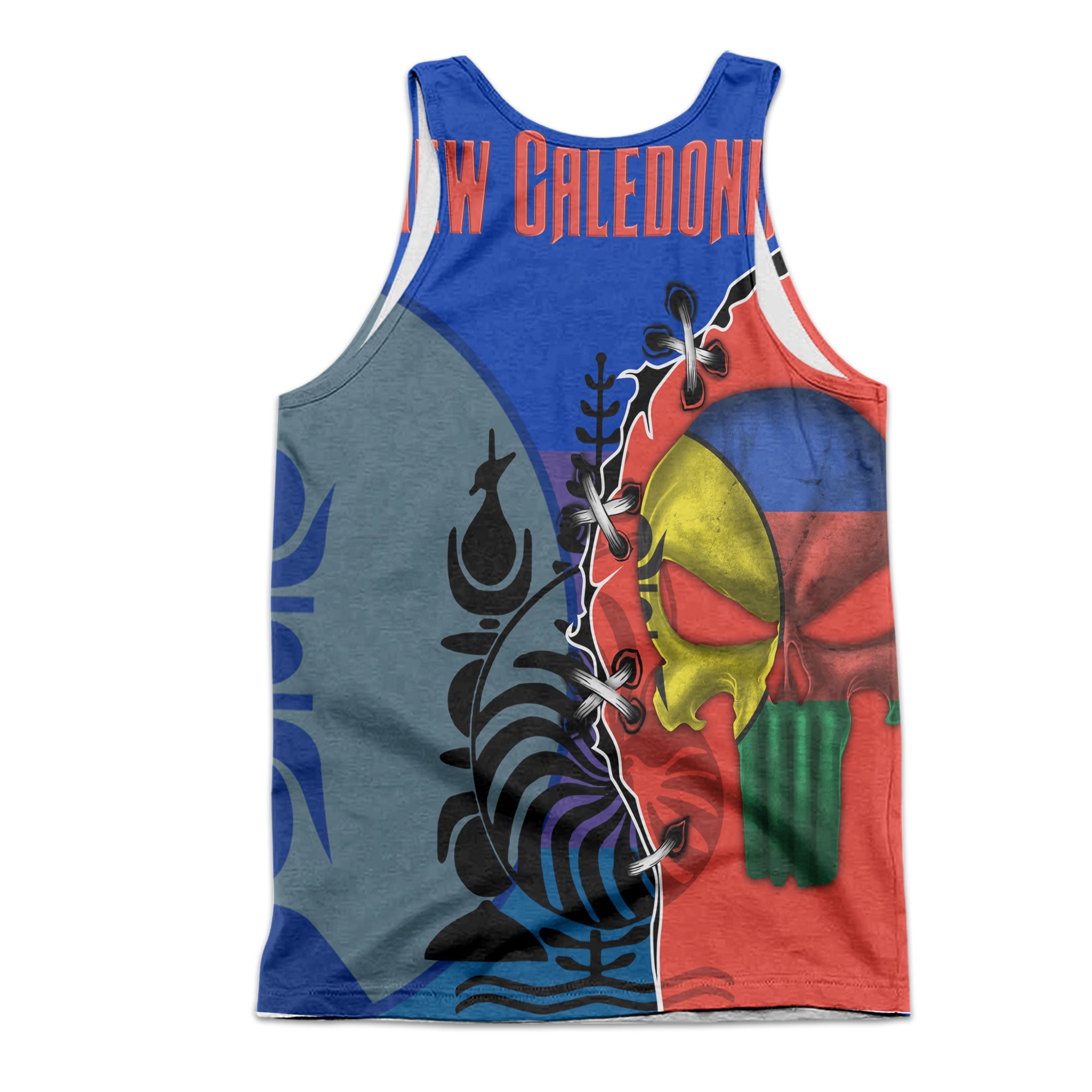 New Caledonia Men Tank Top Flag & Coat Of Arms Skull Style