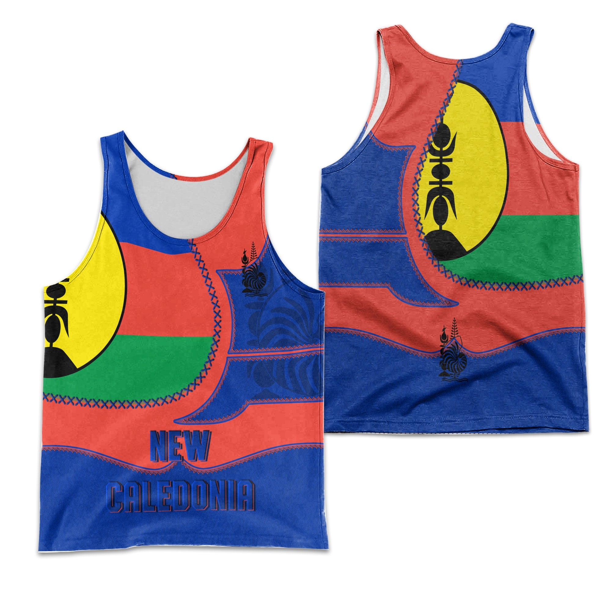 New Caledonia Men Tank Top Flag & Coat Of Arms Leather Style