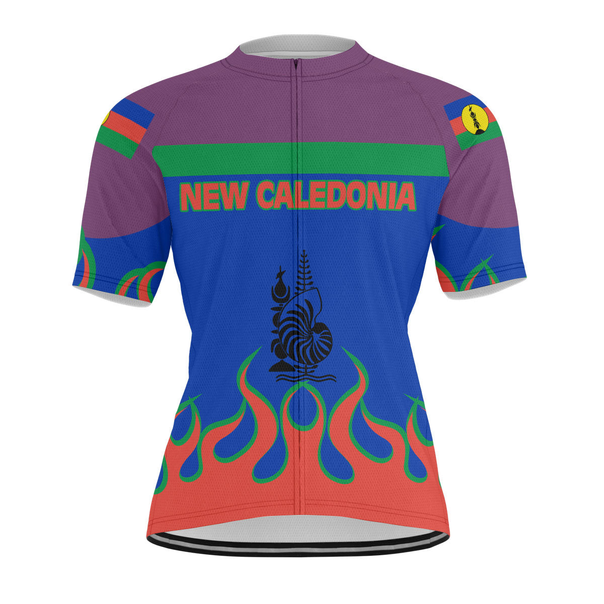 New Caledonia Men's Cycling Jersey Flag & Coat Of Arms Fire Hockey Style