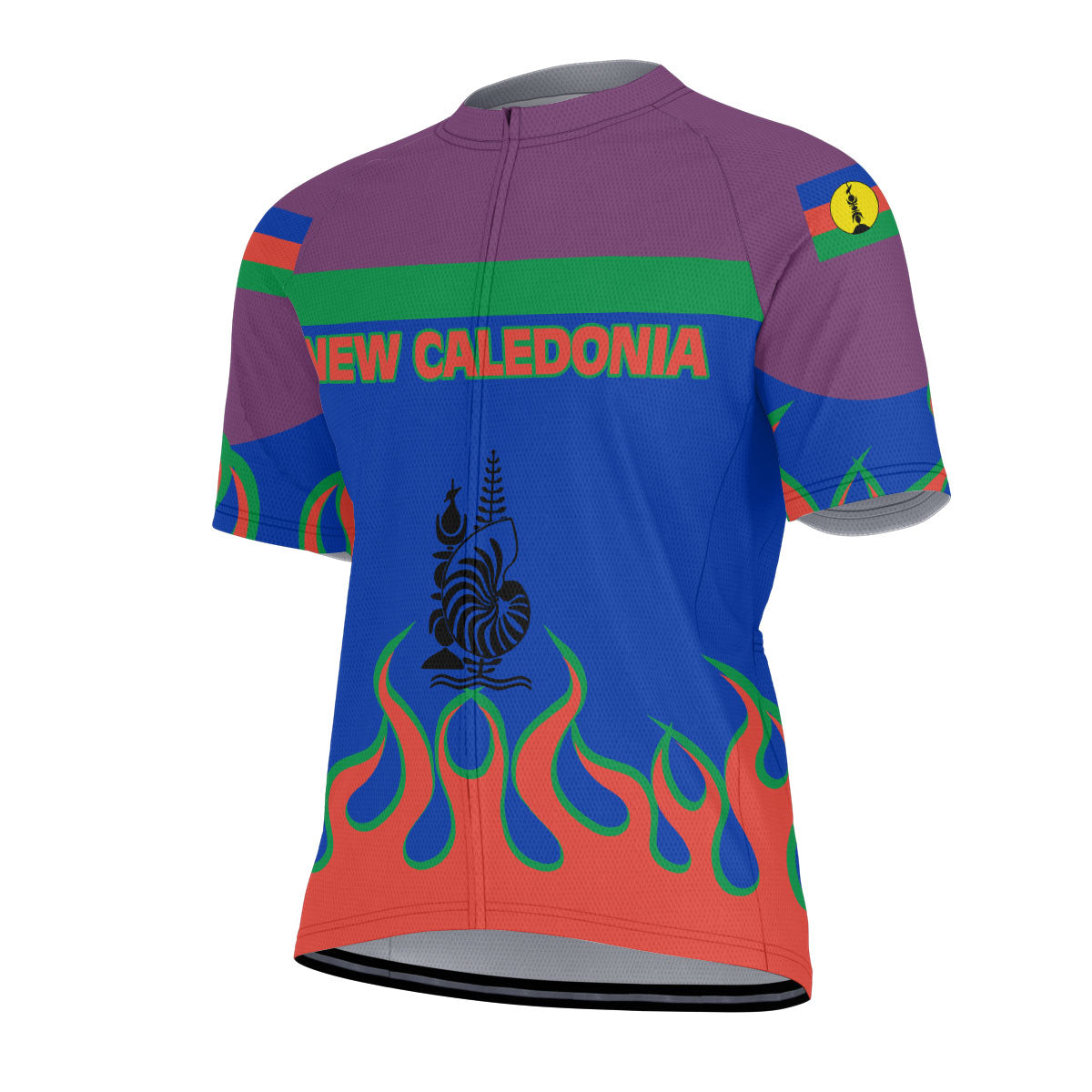 New Caledonia Men's Cycling Jersey Flag & Coat Of Arms Fire Hockey Style