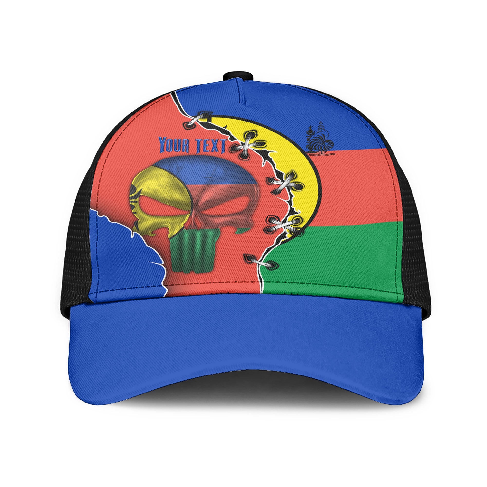 New Caledonia Mesh Back Cap Flag & Coat Of Arms Skull Style