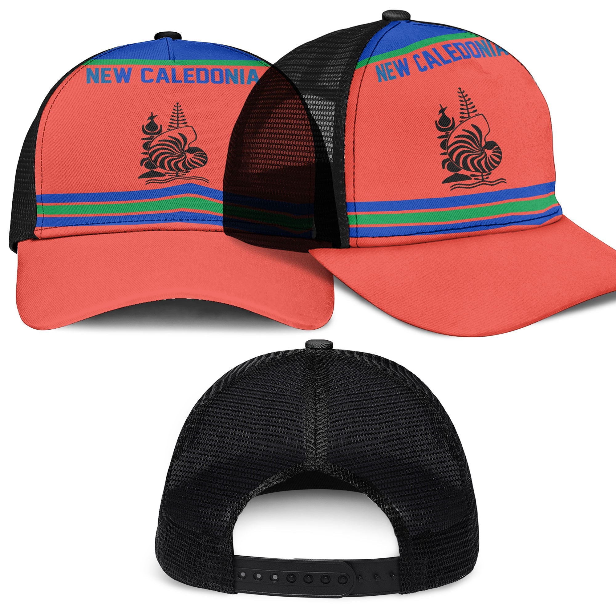 New Caledonia Mesh Back Cap Flag & Coat Of Arms Hockey Style