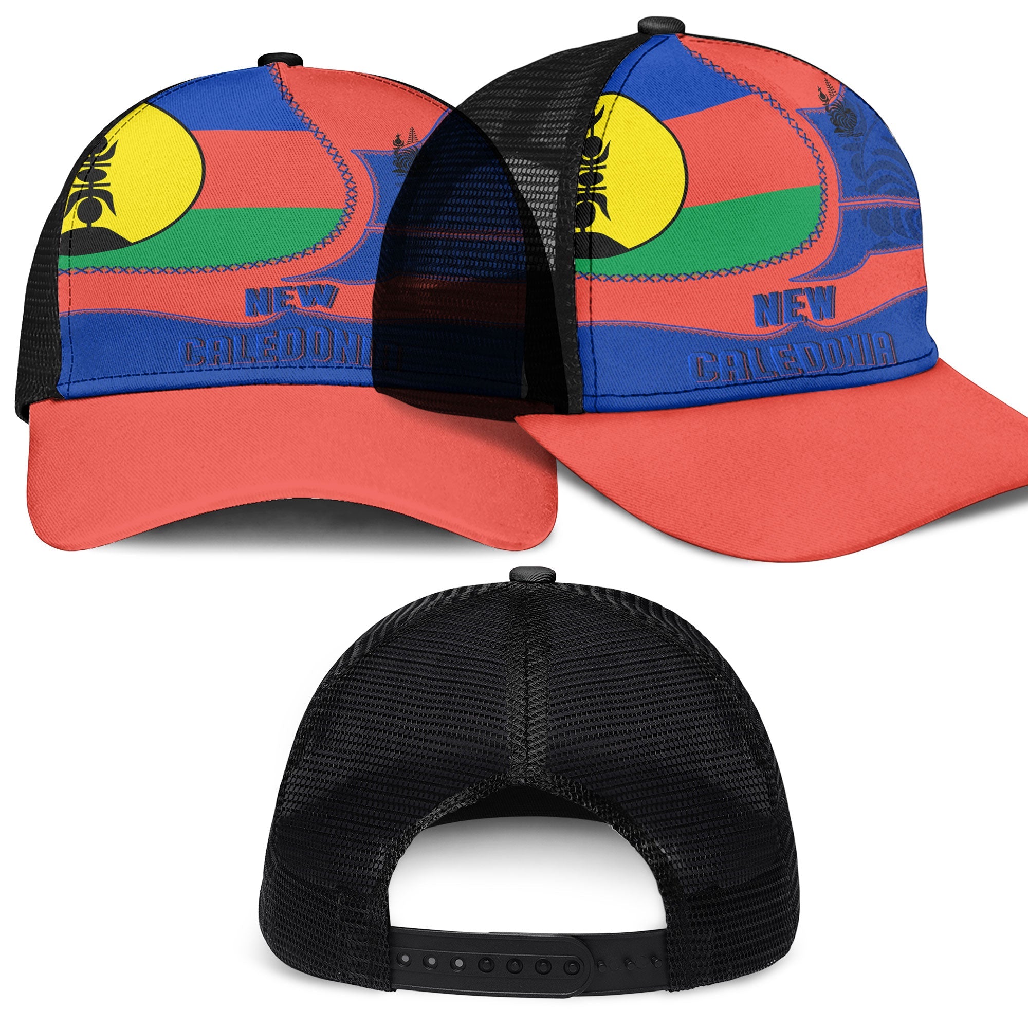 New Caledonia Mesh Back Cap Flag & Coat Of Arms Leather Style