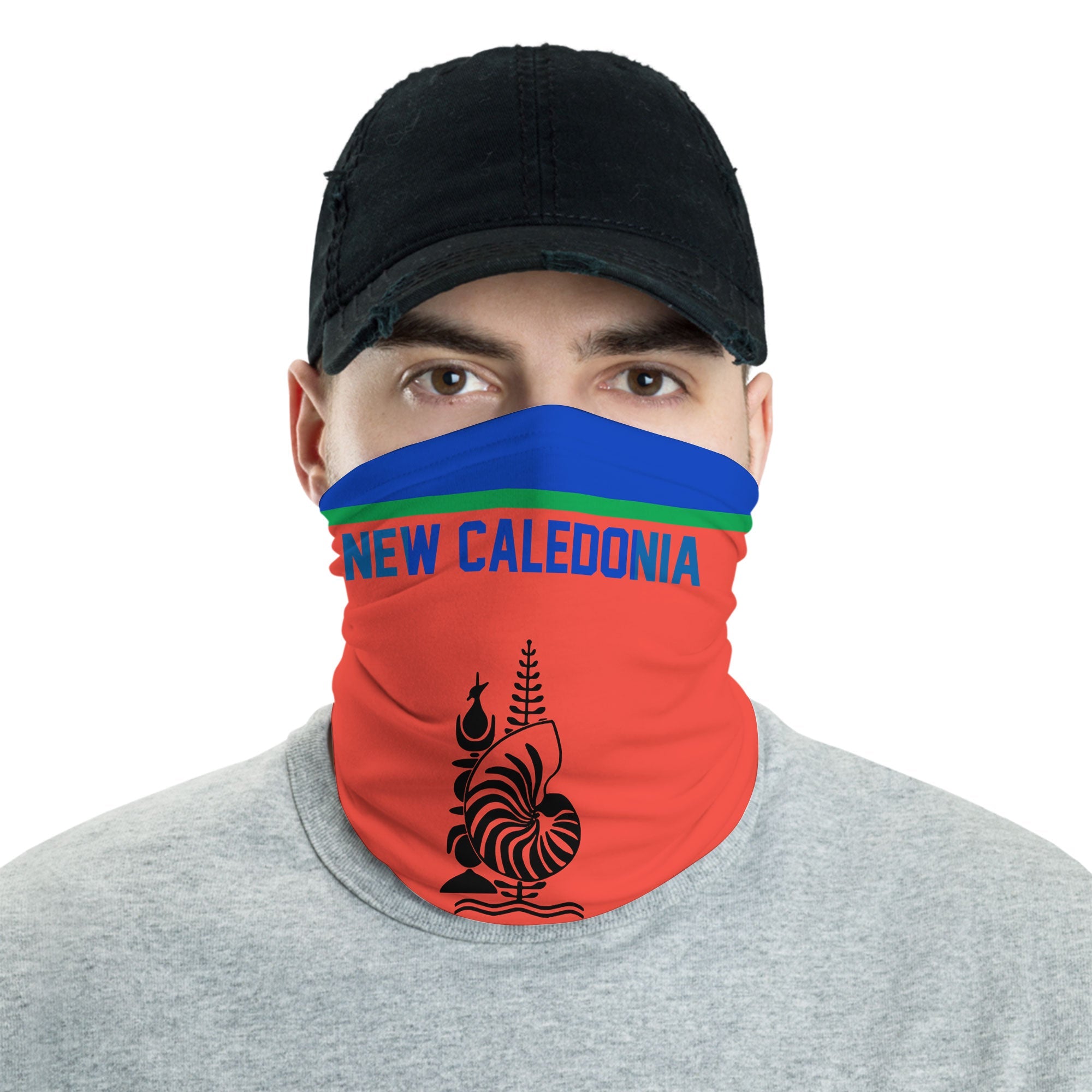 New Caledonia Neck Gaiter Flag & Coat Of Arms Hockey Style