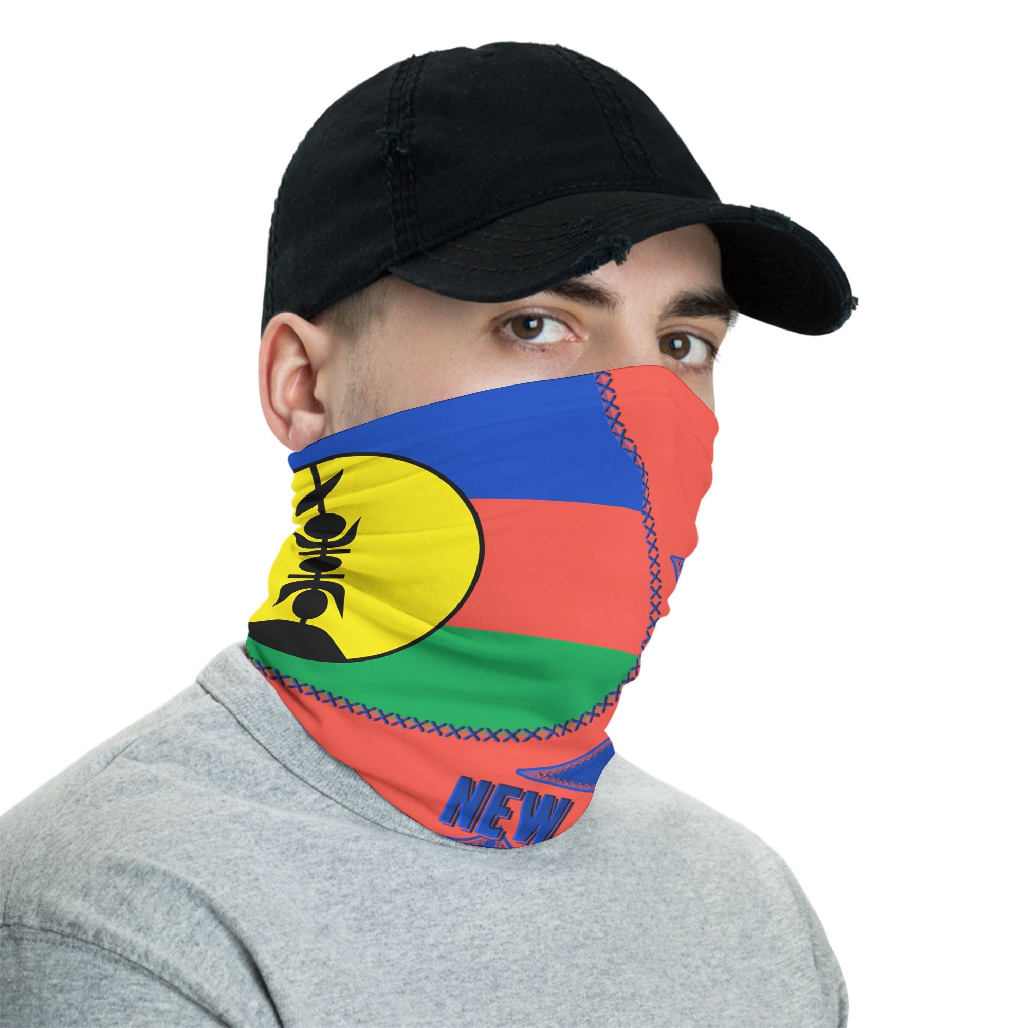 New Caledonia Neck Gaiter Flag & Coat Of Arms Leather Style