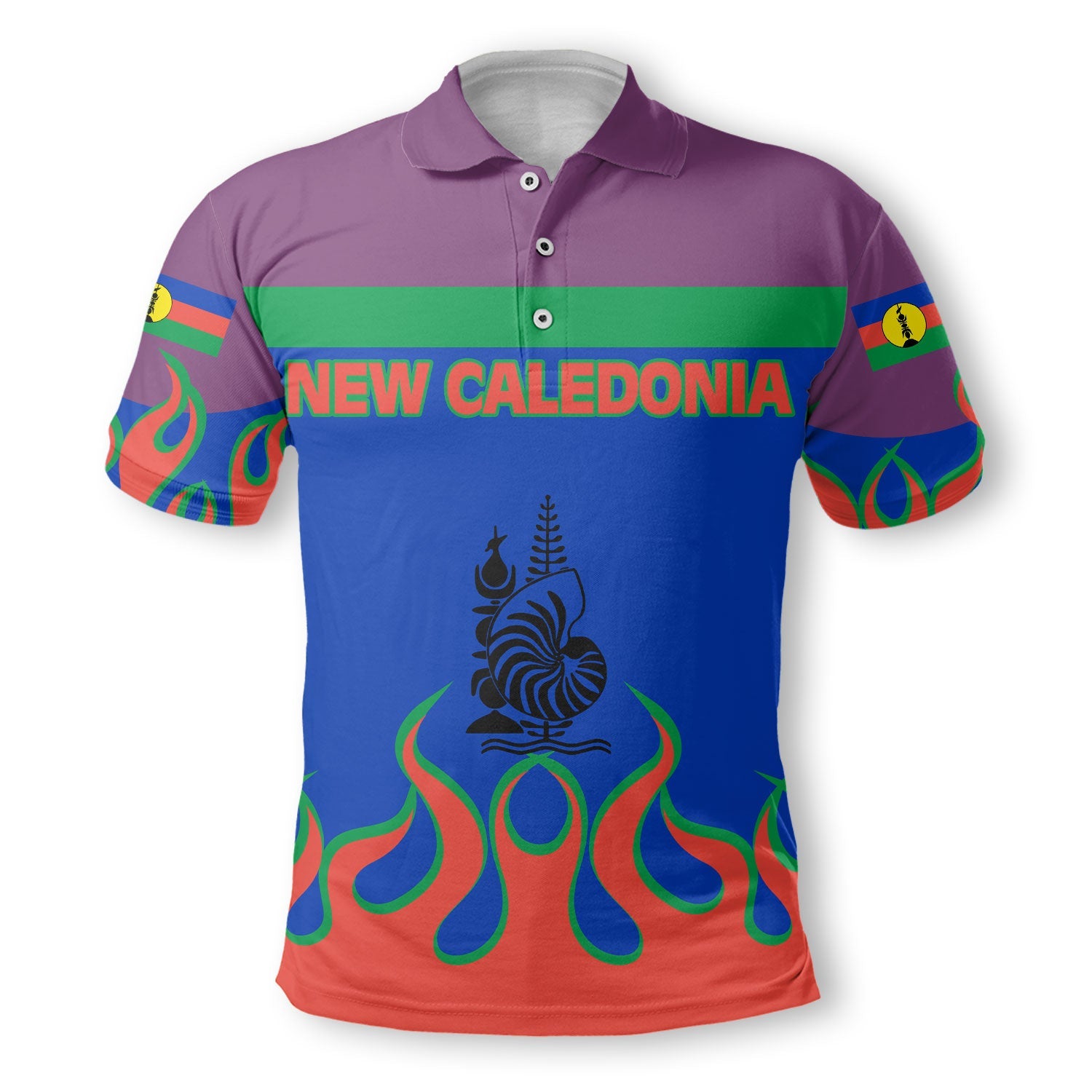 New Caledonia Polo Shirt Flag & Coat Of Arms Fire Hockey Style