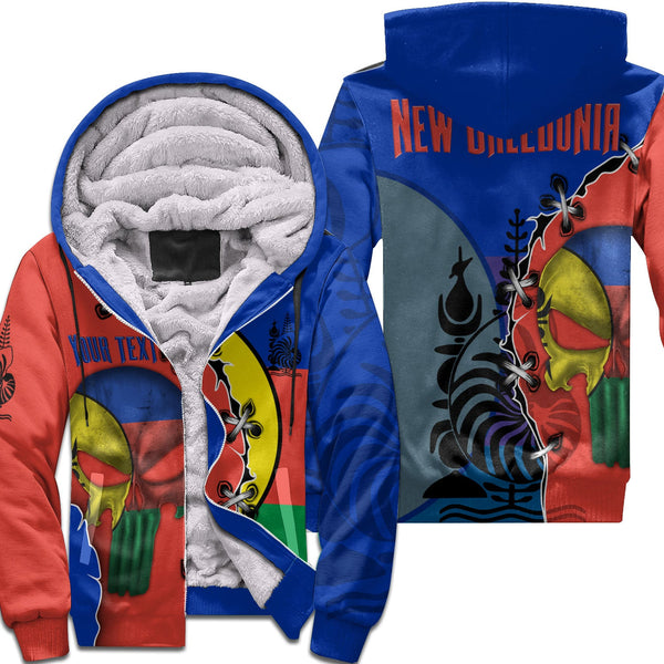 New Caledonia Sherpa Hoodie Flag & Coat Of Arms Skull Style