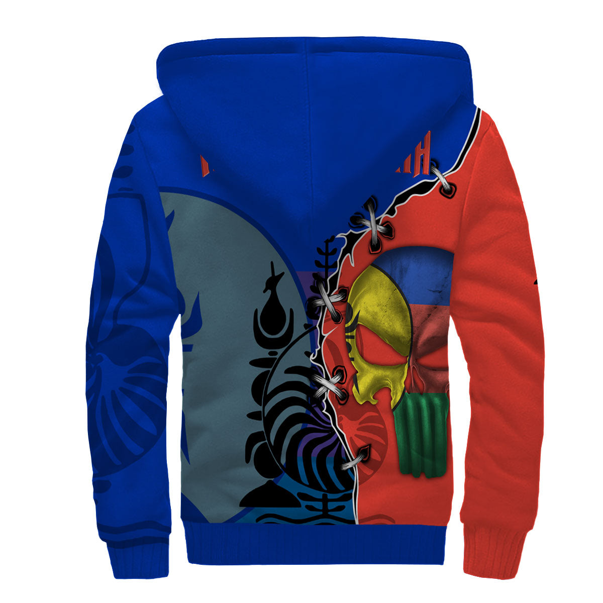 New Caledonia Sherpa Hoodie Flag & Coat Of Arms Skull Style