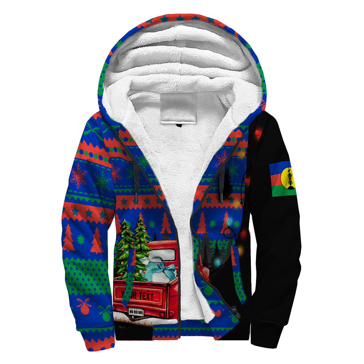 New Caledonia Sherpa Hoodie Coat Of Arms Christmas Style