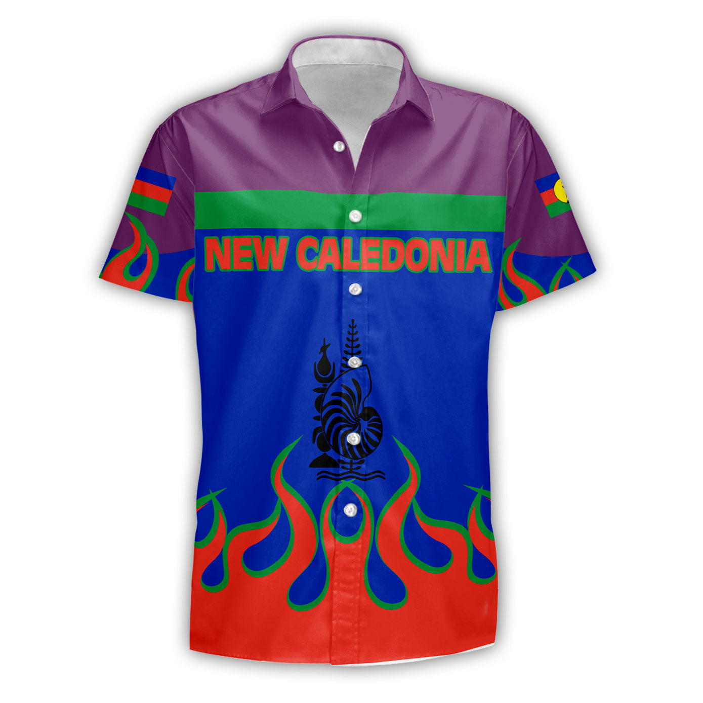 New Caledonia Short Sleeve Shirt Flag & Coat Of Arms Fire Hockey Style