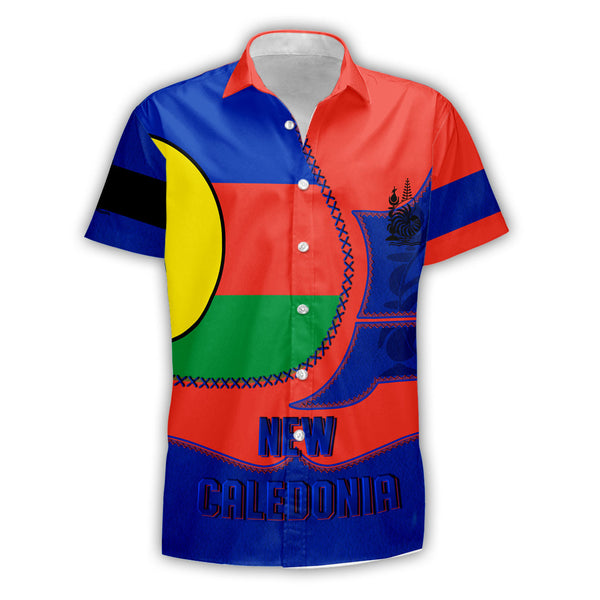 New Caledonia Short Sleeve Shirt Flag & Coat Of Arms Leather Style