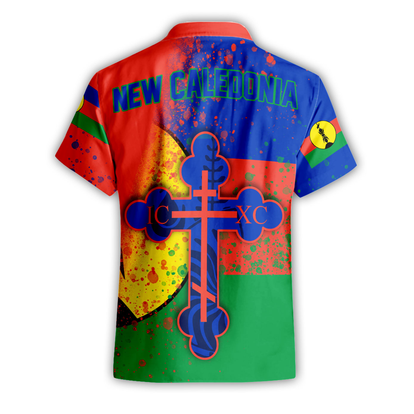 New Caledonia Short Sleeve Shirt Flag & Coat Of Arms Orthodox Style