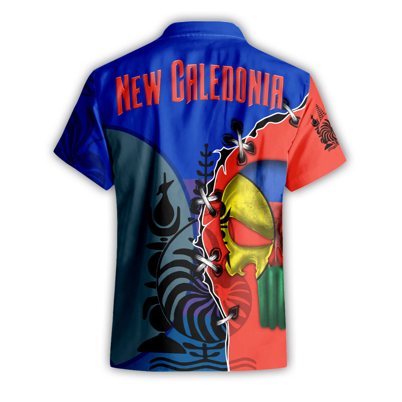 New Caledonia Short Sleeve Shirt Flag & Coat Of Arms Skull Style