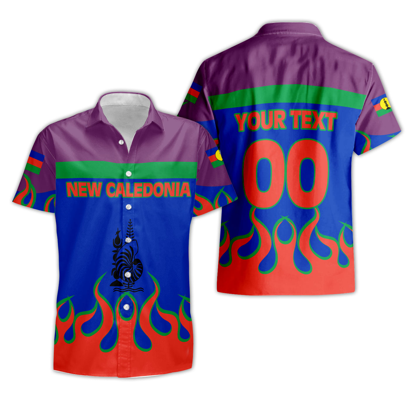 New Caledonia Short Sleeve Shirt Flag & Coat Of Arms Fire Hockey Style