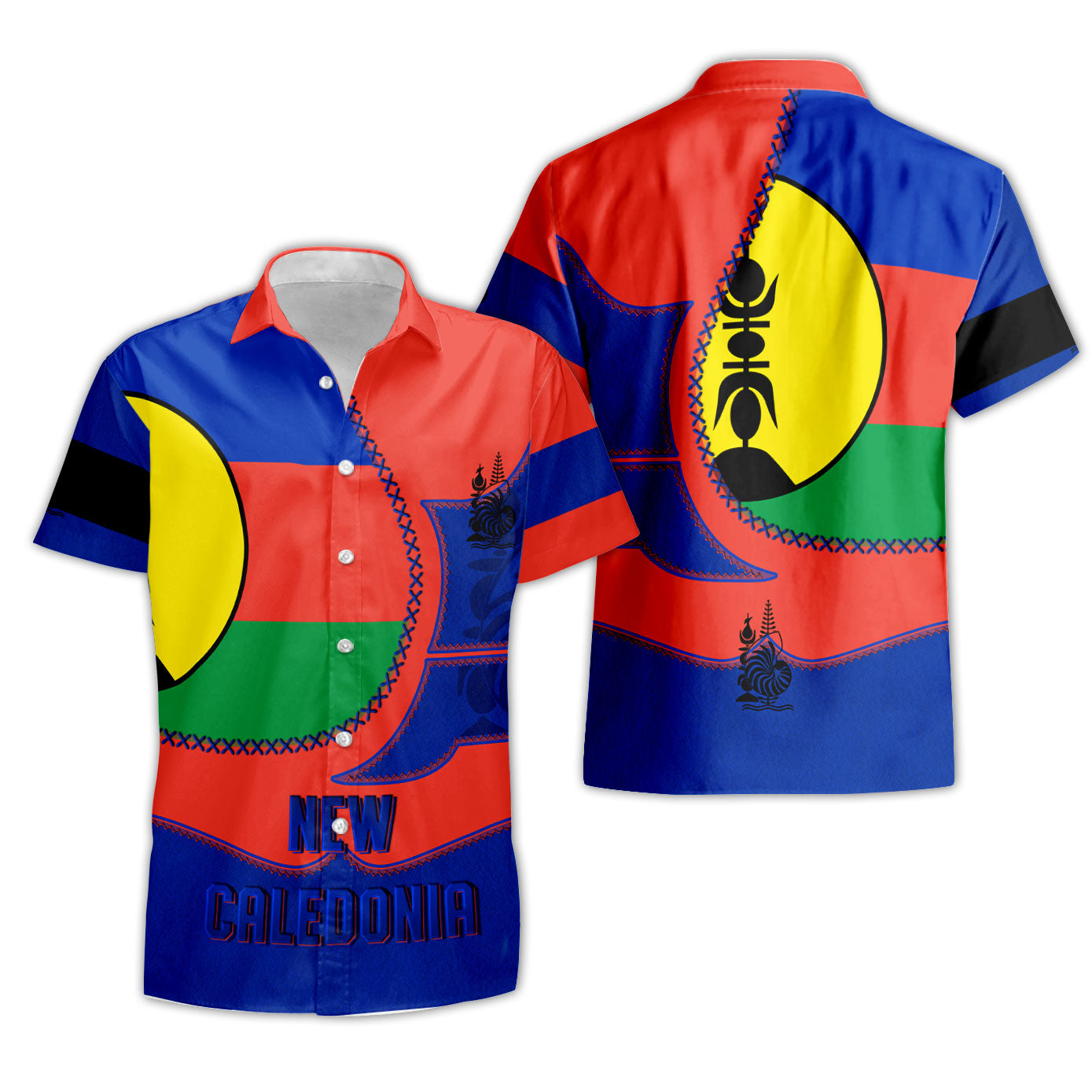 New Caledonia Short Sleeve Shirt Flag & Coat Of Arms Leather Style