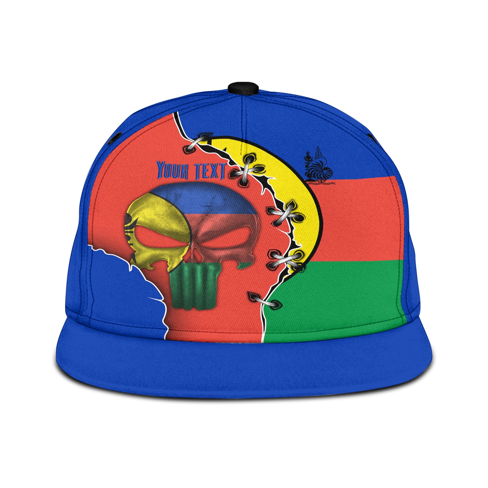 New Caledonia Snapback Hat Flag & Coat Of Arms Skull Style