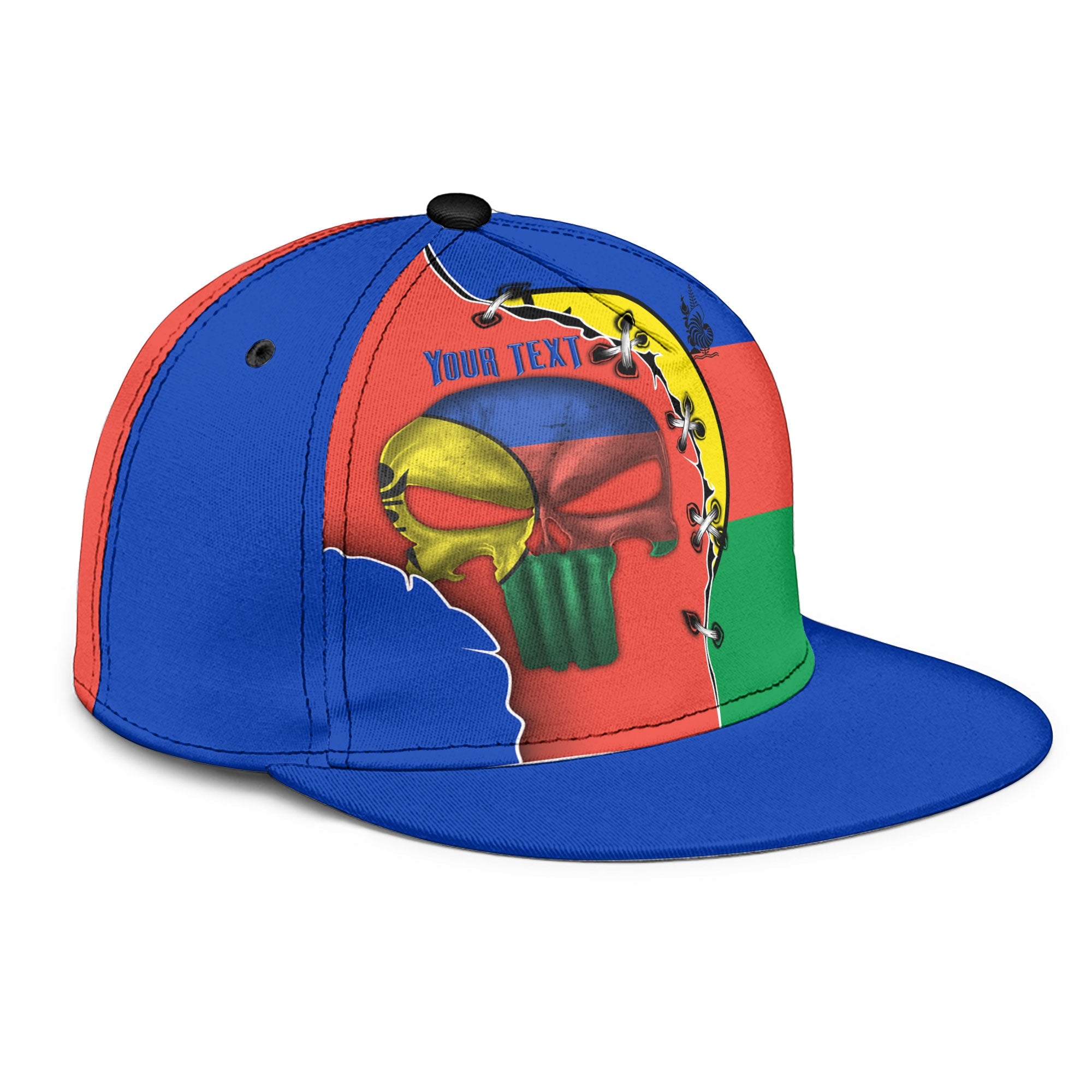 New Caledonia Snapback Hat Flag & Coat Of Arms Skull Style