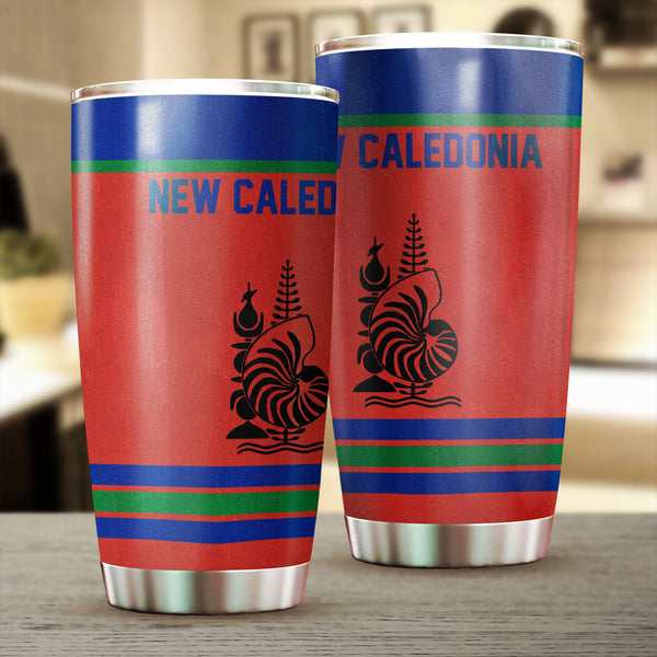 New Caledonia Stainless Steel Glitter Tumbler Flag & Coat Of Arms Hockey Style