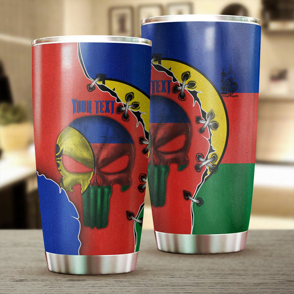 New Caledonia Stainless Steel Glitter Tumbler Flag & Coat Of Arms Skull Style