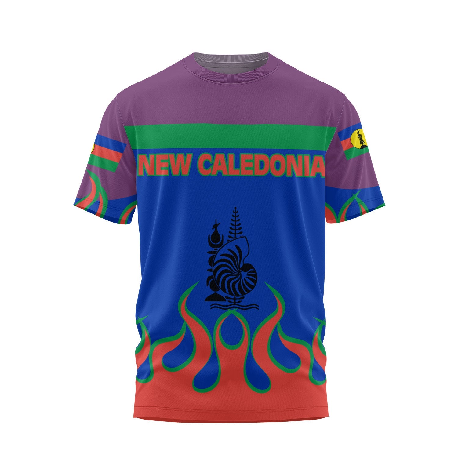 New Caledonia T Shirt Flag & Coat Of Arms Fire Hockey Style