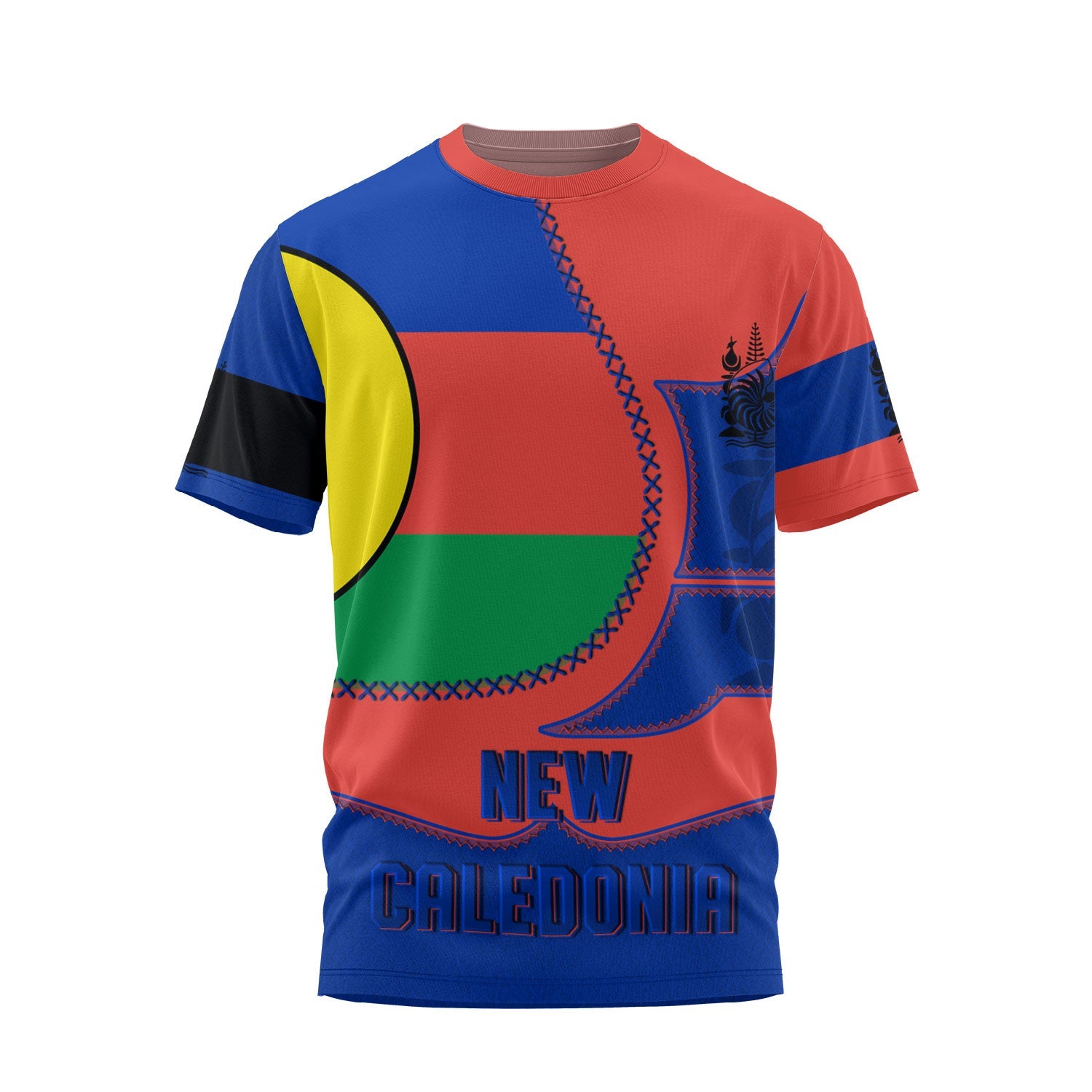 New Caledonia T Shirt Flag & Coat Of Arms Leather Style