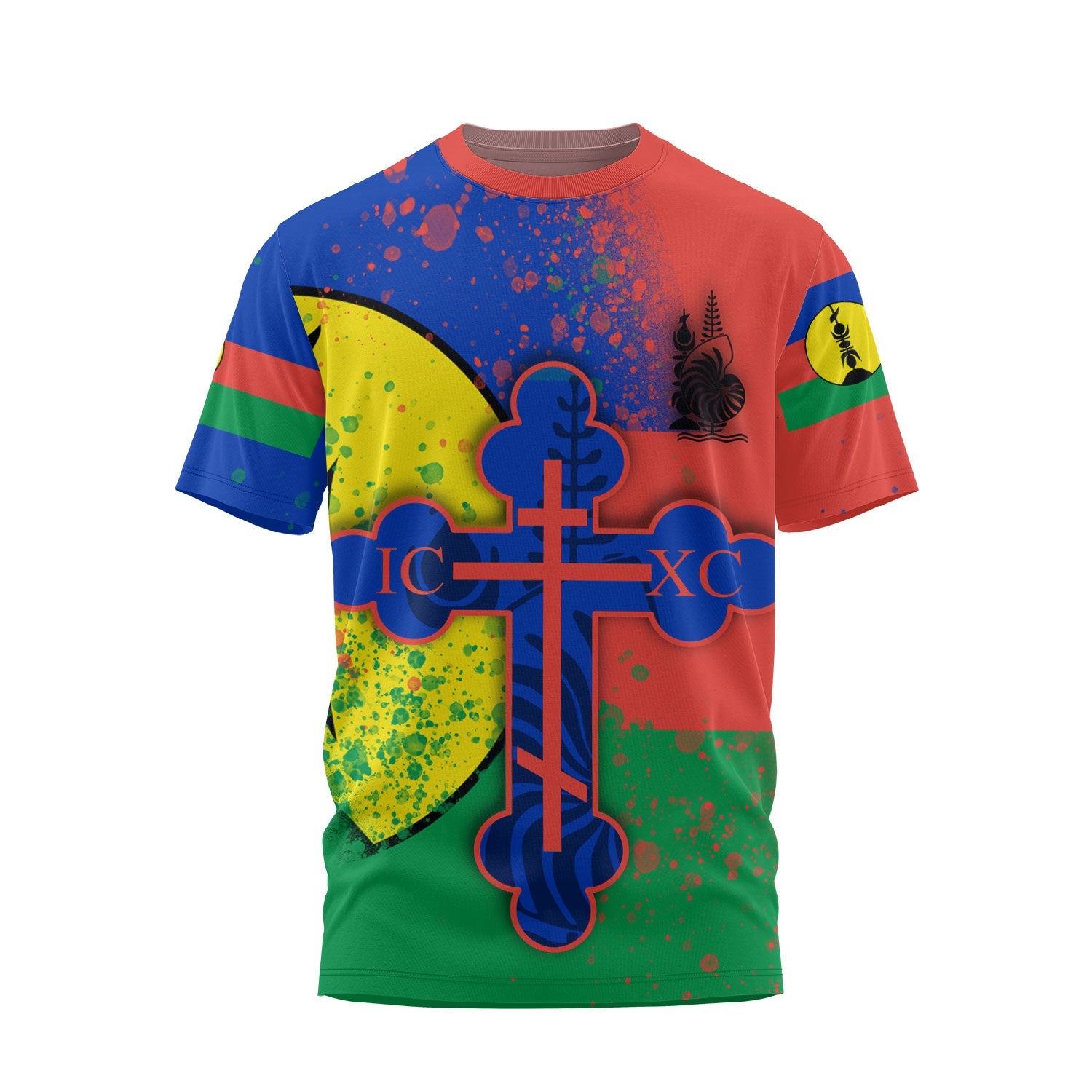 New Caledonia T Shirt Flag & Coat Of Arms Orthodox Style